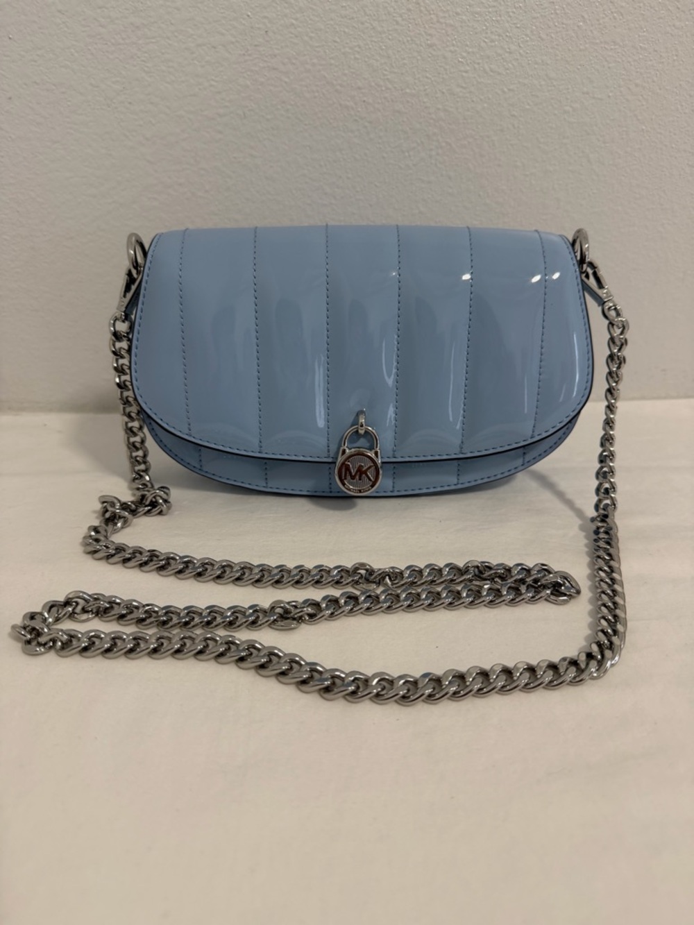 Michael Kors Mila Small convertible crossbody baby blue patent leather